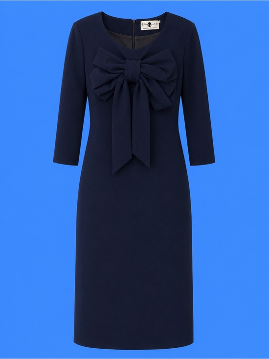 Dainty Jewells Dresses & Skirts - Dainty Jewells Navy Bow-Front Long Sleeve Sheath Dress